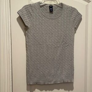 GAP Women's Heather Gray Cable Knit Short Sleeve Sweater Tee
